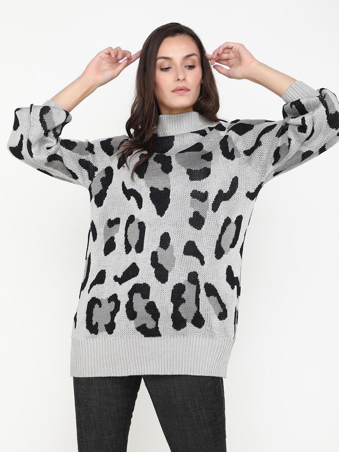 

LULU & SKY Abstract Printed High Neck Pullover, Grey