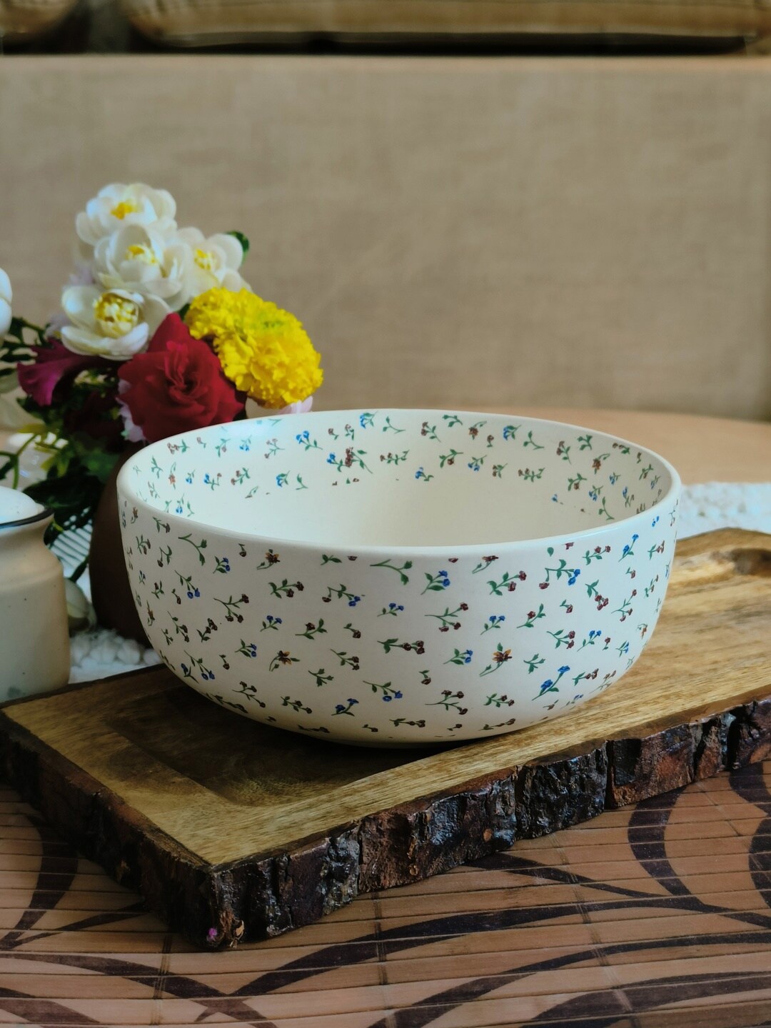 

NIYARA White & Blue Printed Ceramic Glossy Bowl