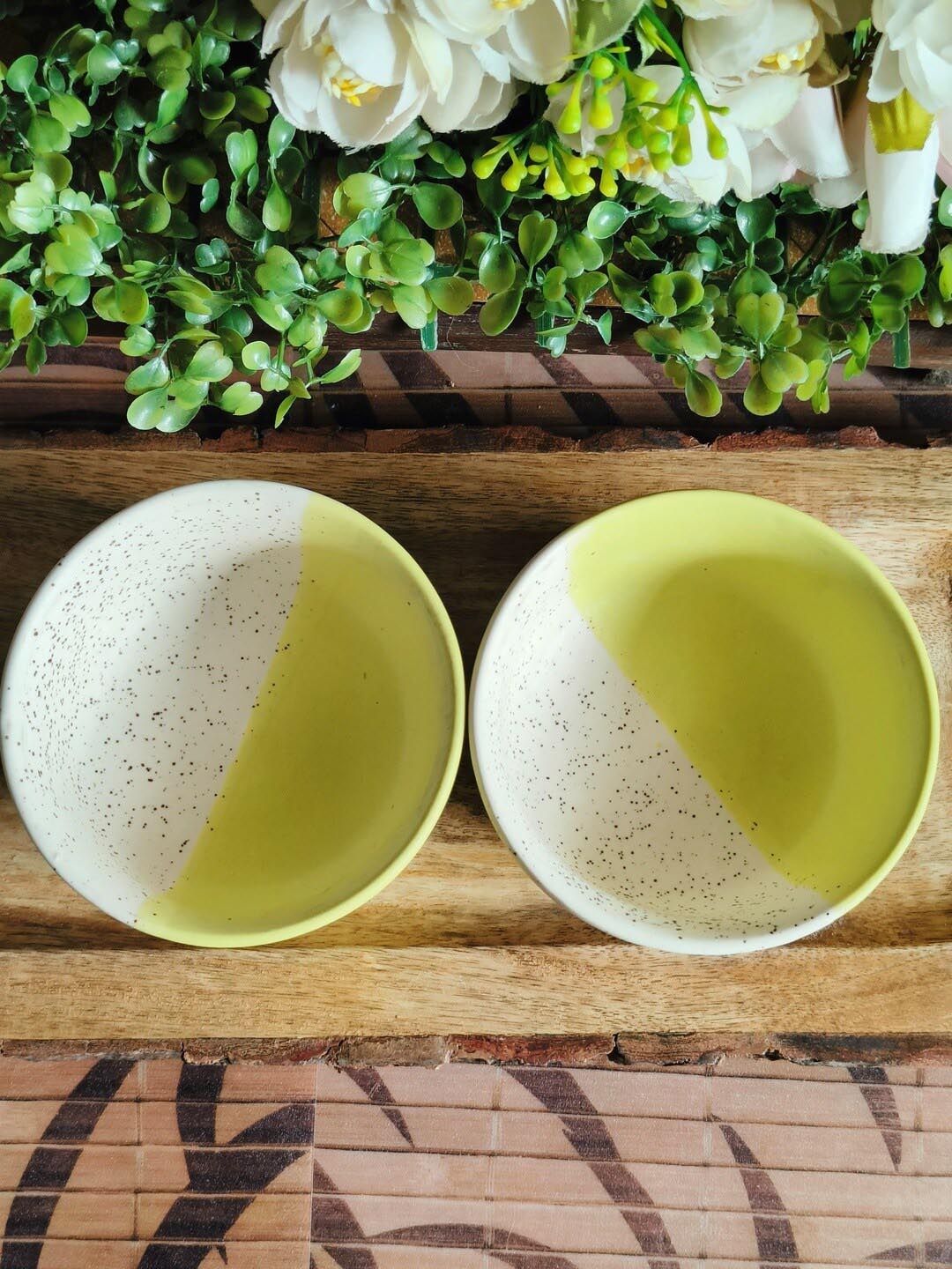 

NIYARA White & Yellow 4 Pieces Printed Ceramic Glossy Bowls