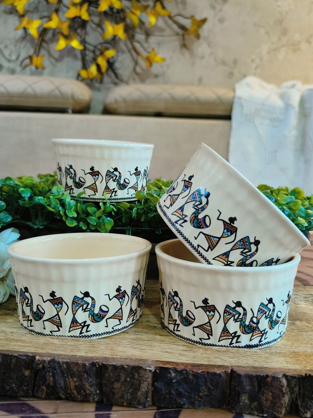 

NIYARA Cream & Black 4 Pieces Printed Ceramic Glossy Bowls