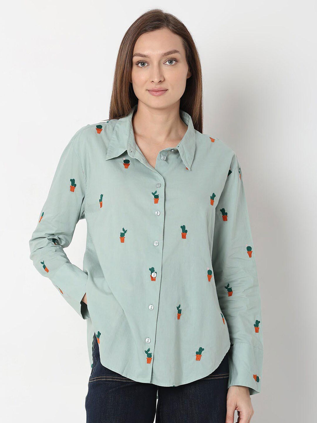 

Vero Moda Embroidered Pure Cotton Casual Shirt, Green