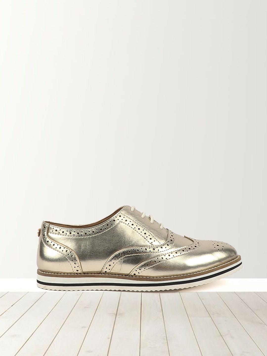 

Carlton London Women Textured Comfort Insole Brogues, Gold