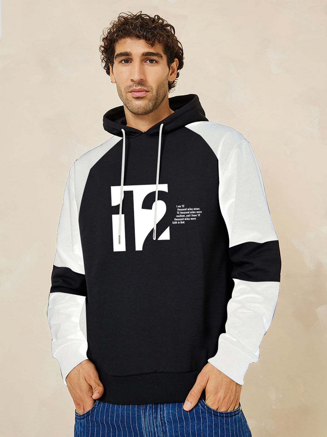 

BAESD Colourblocked Hooded Long Sleeves Fleece Pullover Sweatshirt, Black