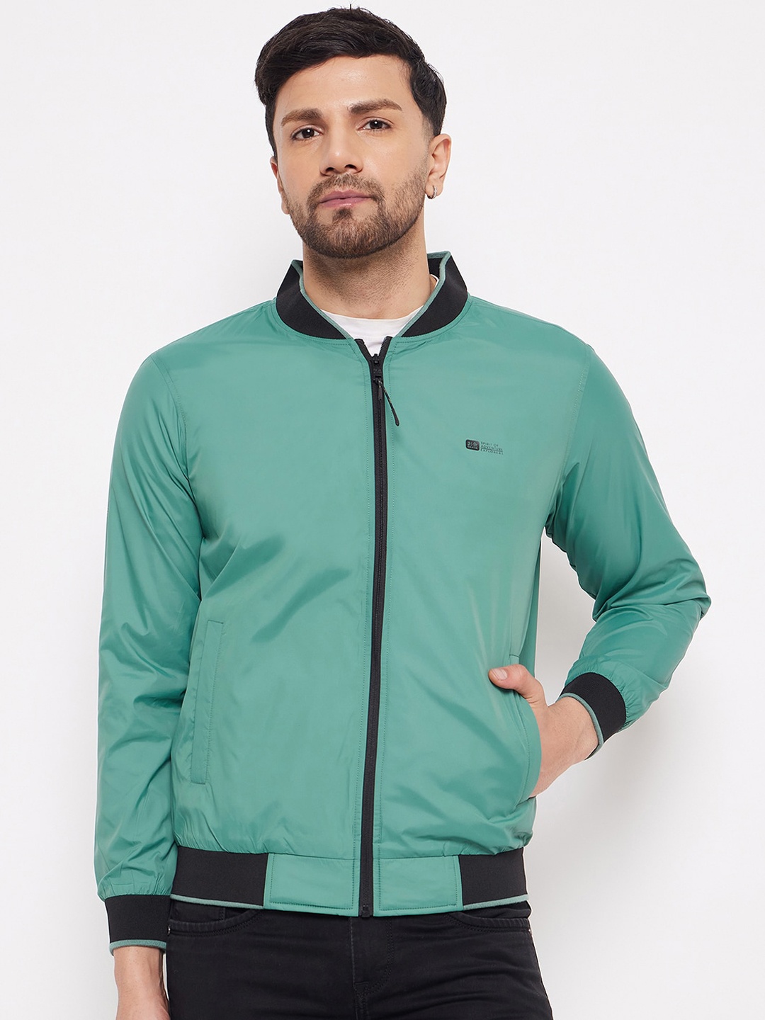 

Okane Stand Collar Lightweight Bomber Jacket, Green