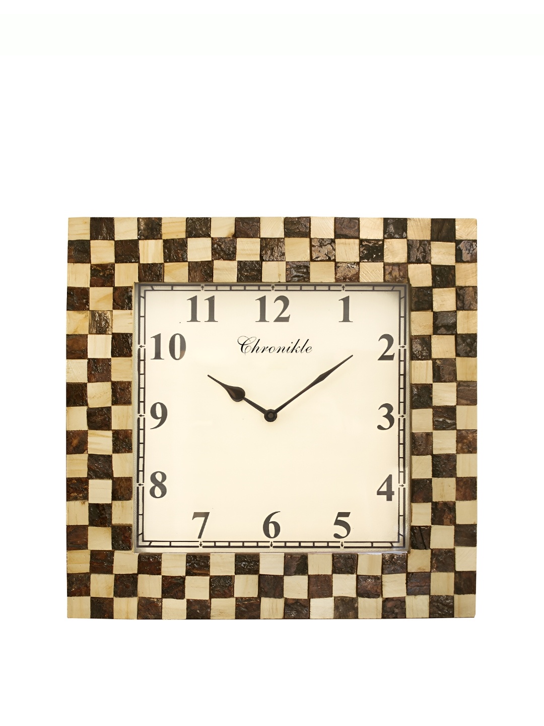

CHRONIKLE Brown & Cream Printed Square Traditional Wall Clock