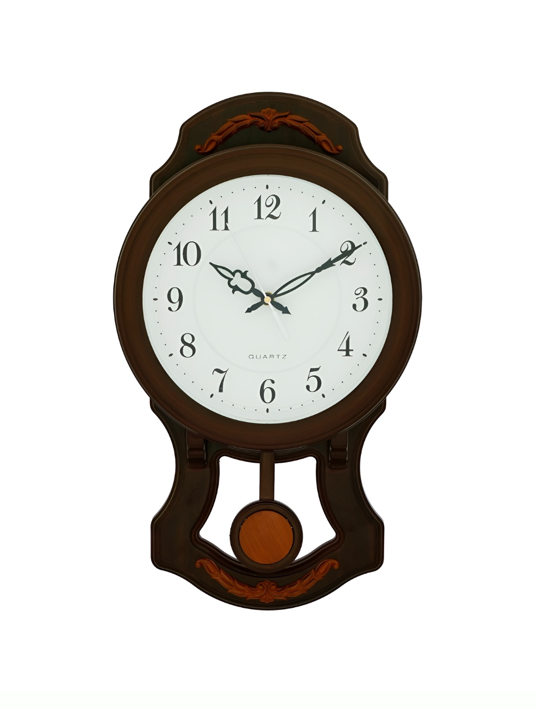 

CHRONIKLE Brown & White Wooden Round Traditional Pendulum Wall Clock