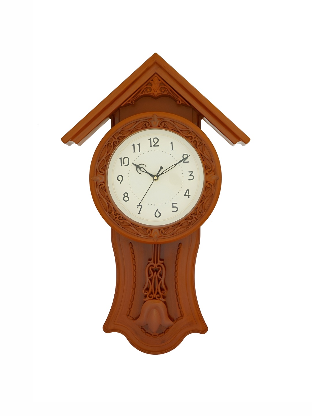 

CHRONIKLE GoldToned and Brown Round Analogue Traditional Wall Clock, Gold
