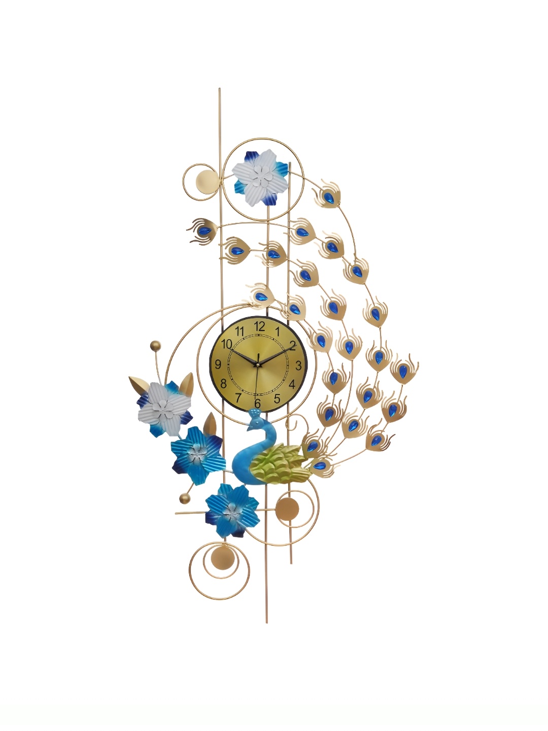 

CHRONIKLE Gold- Toned & Blue Textured Round Contemporary Wall Clock