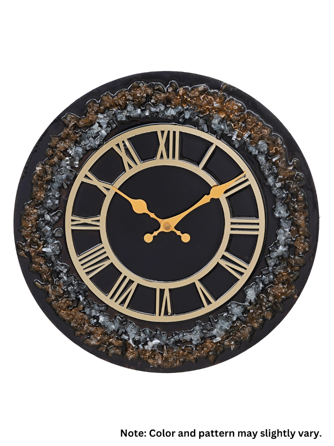 

CHRONIKLE Gold Toned & Black Wooden Round Contemporary Wall Clock