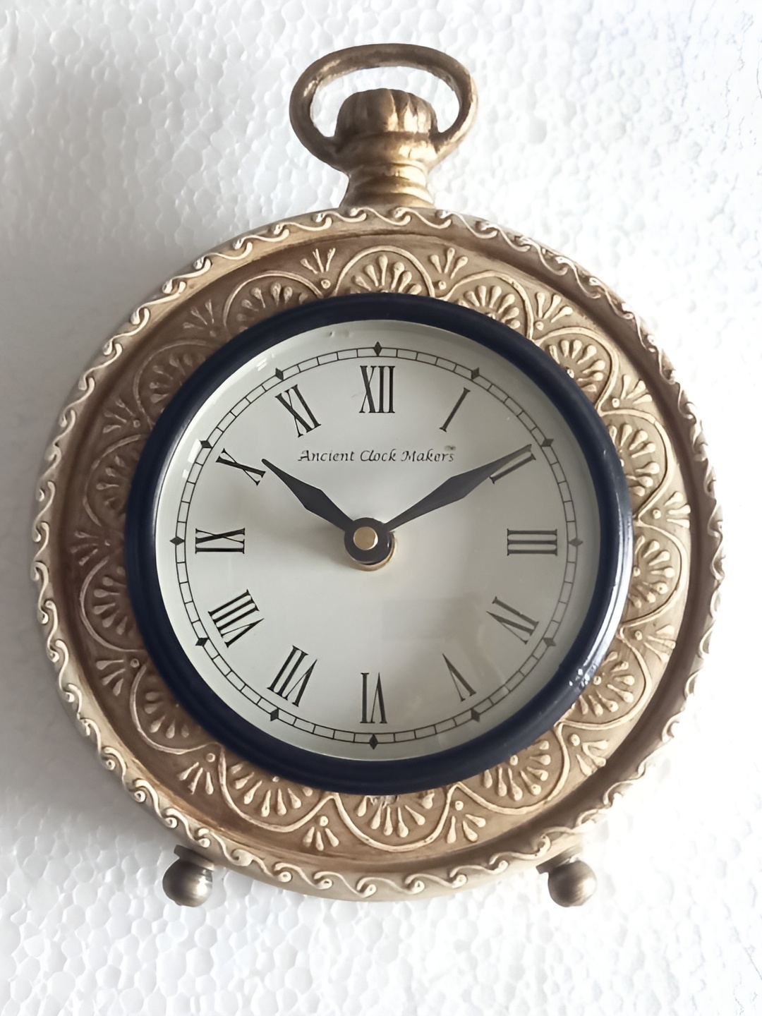

CHRONIKLE Cream Coloured Round Wood Traditional Table Clock