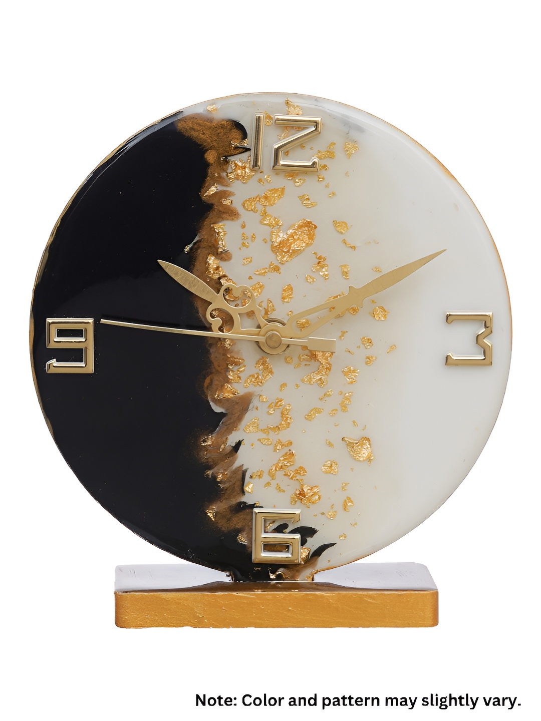 

CHRONIKLE Black & Gold Toned Wooden Round Textured Contemporary Table Clock