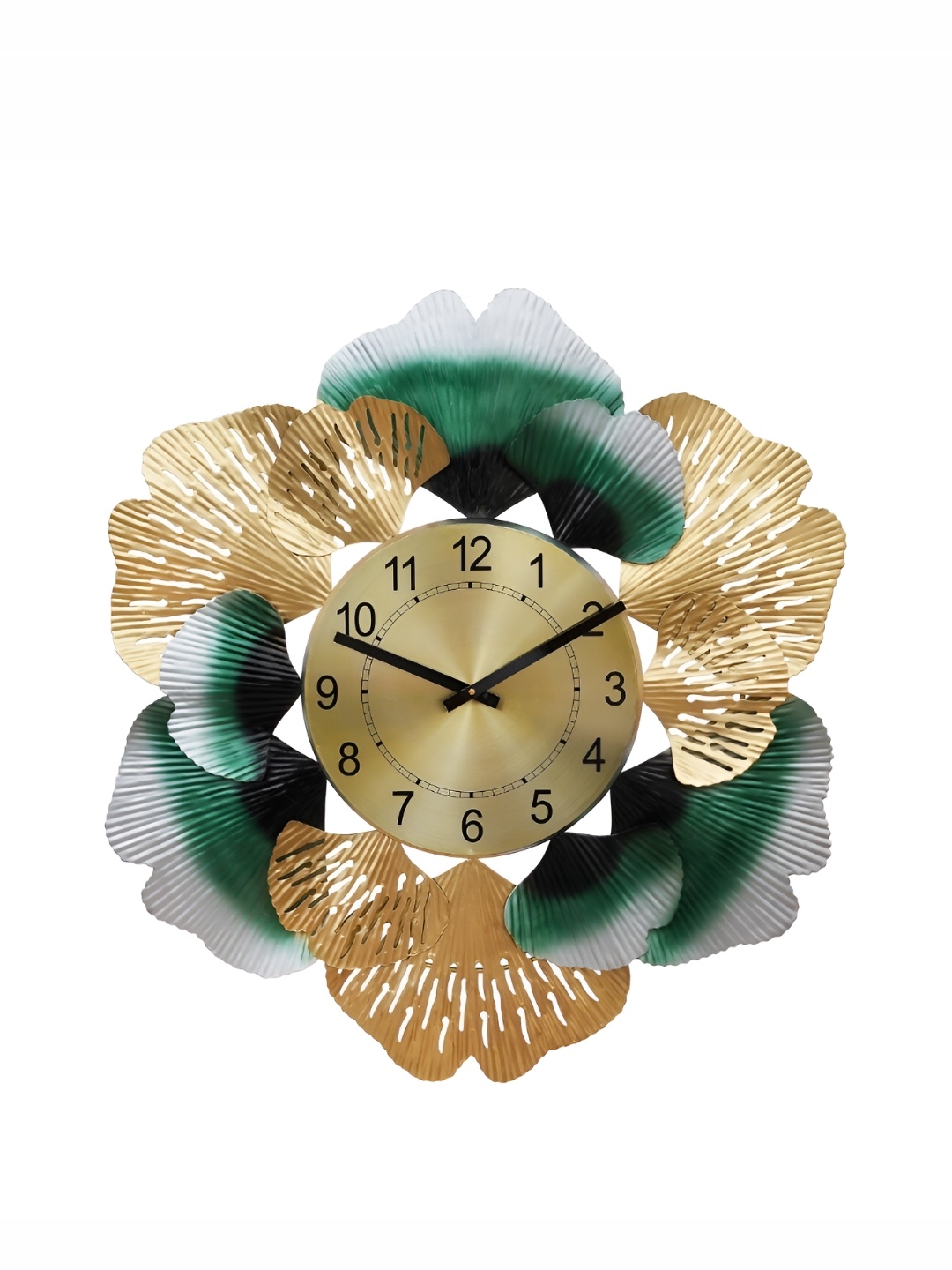

CHRONIKLE Green & Gold Toned Embellished Contemporary Wall Clock