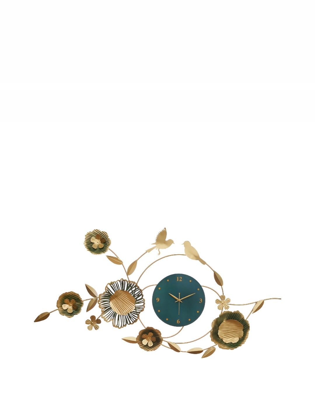 

CHRONIKLE Gold-Toned & Green Metal Abstract Textured Contemporary Wall Clock