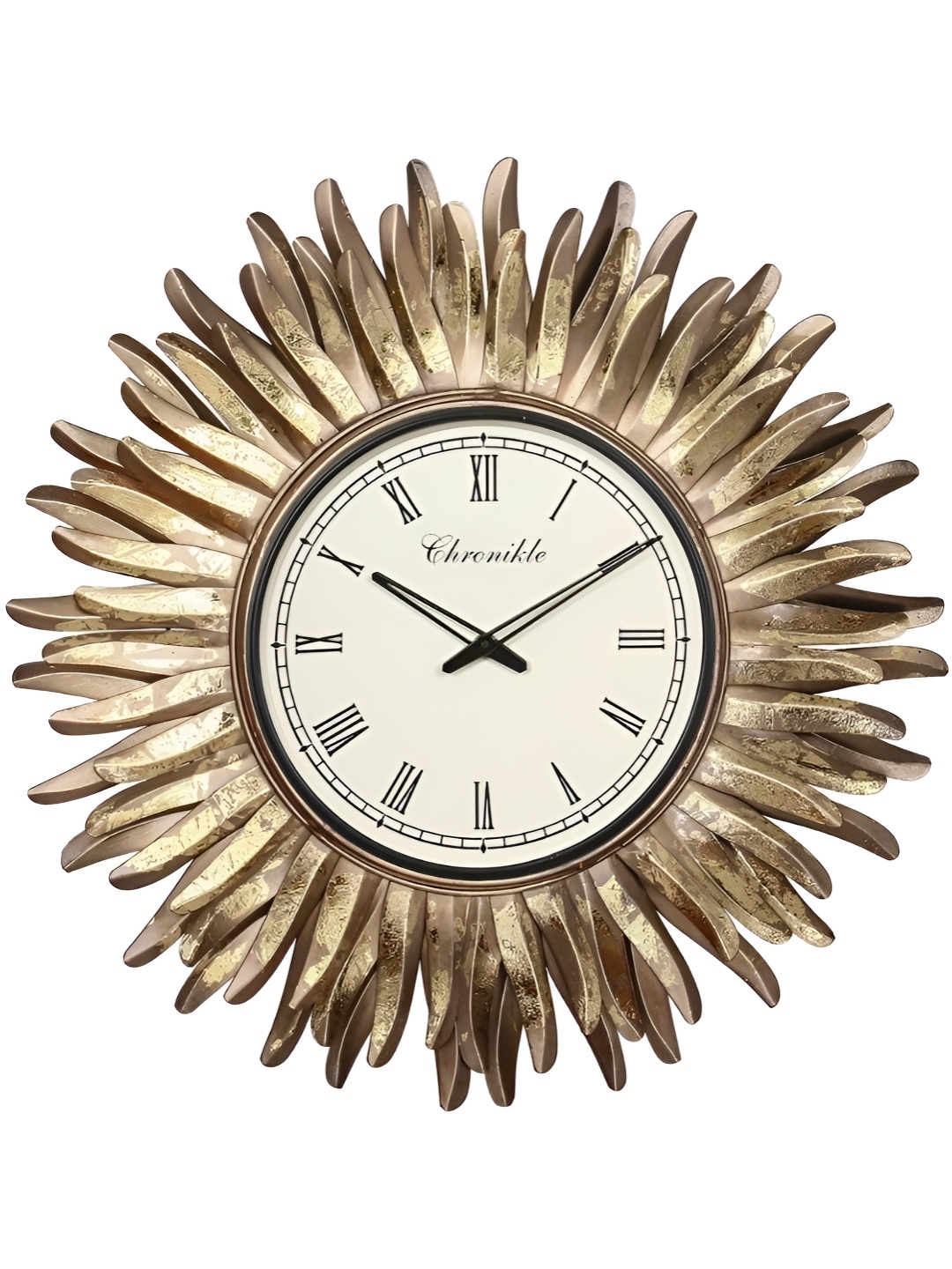 

CHRONIKLE Gold Toned & White Textured Round Contemporary Wall Clock
