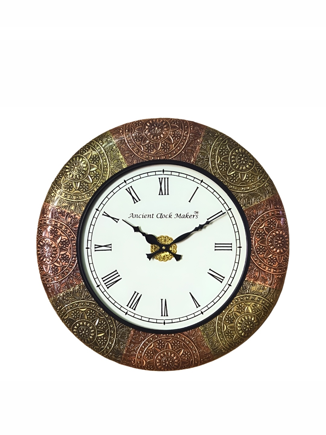 

CHRONIKLE Copper Toned & Pink Round Metal Traditional Wall Clock