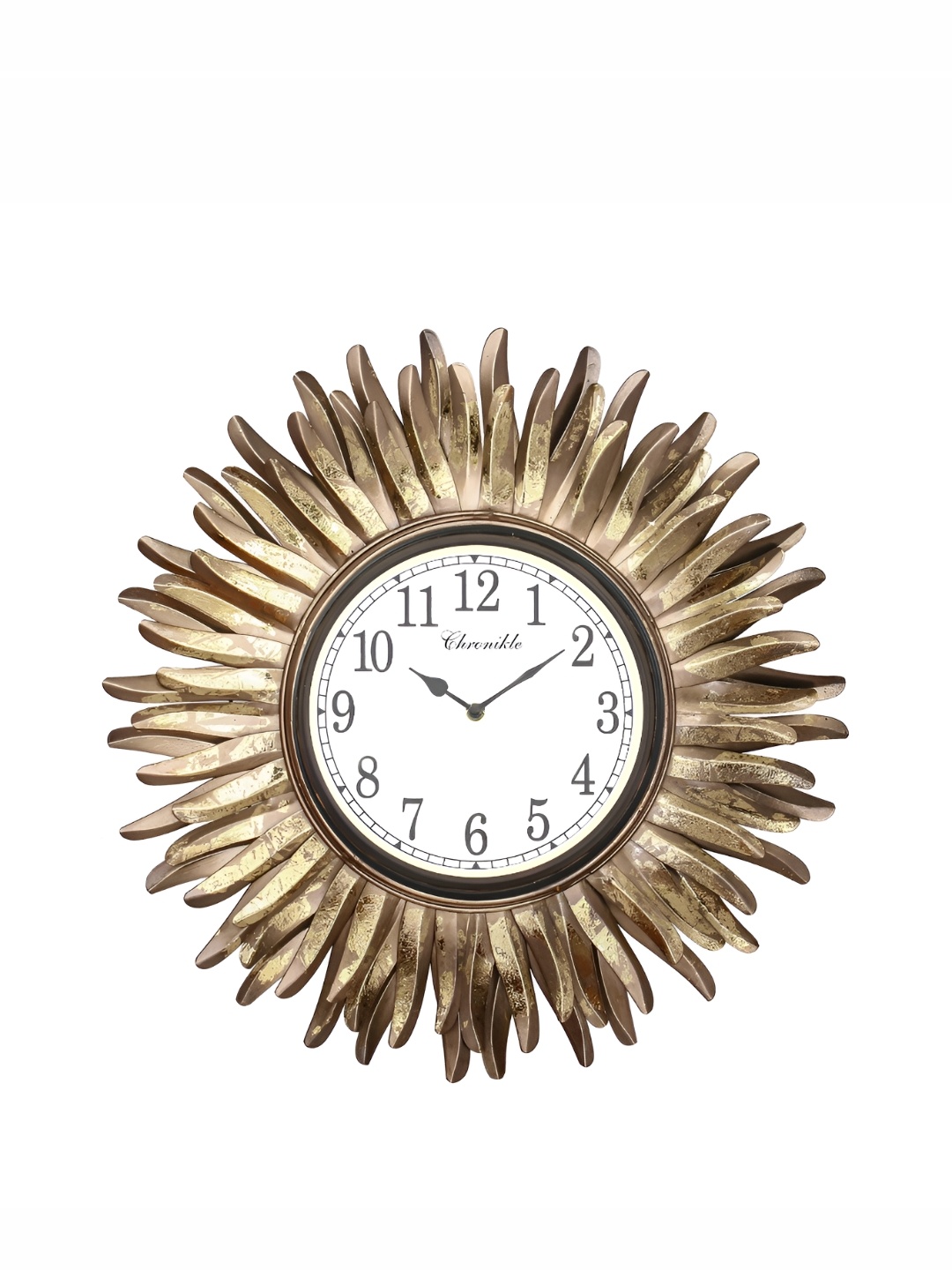 

CHRONIKLE Gold-Toned & White Floral Analogue Traditional Wall Clock