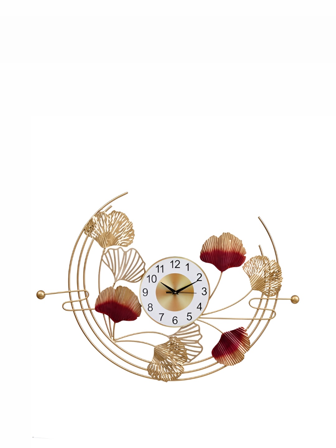 

CHRONIKLE GoldToned and Maroon Abstract Analogue Contemporary Wall Clock, Gold