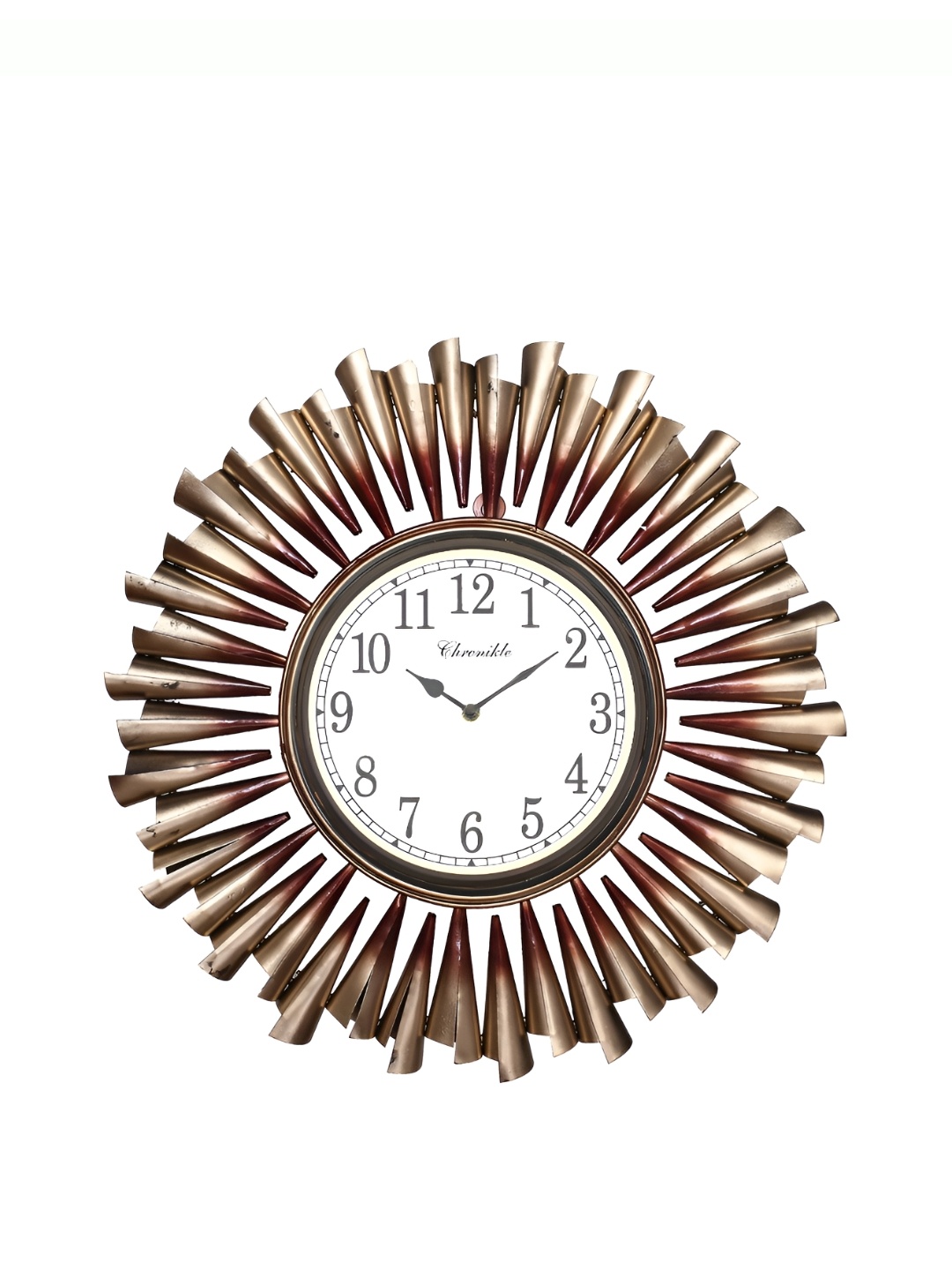 

CHRONIKLE Gold Toned & White Textured Round Traditional Wall Clock