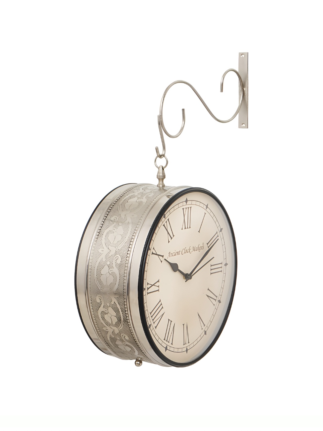 

CHRONIKLE Silver Toned & White Printed Round Contemporary Wall Clock