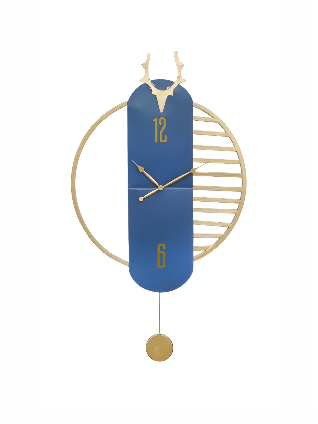 

CHRONIKLE Gold Toned & Blue Metal Abstract Textured Contemporary Wall Clock