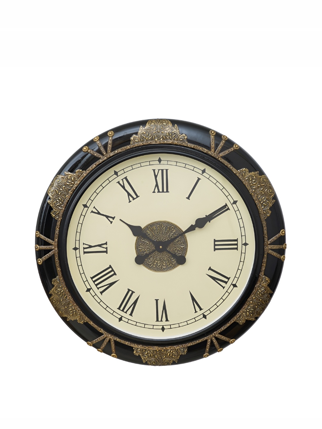 

CHRONIKLE Black & Gold Toned Embellished Contemporary Rounded Wall Clock