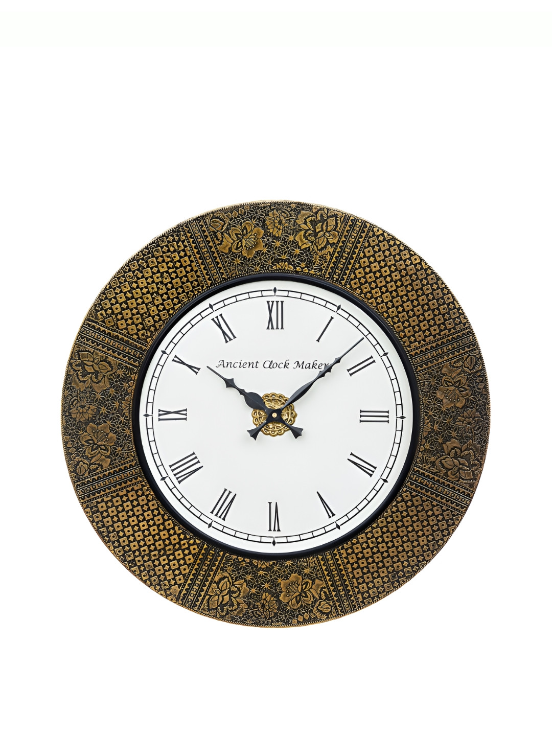 

CHRONIKLE Gold Toned & White Textured Round Contemporary Wall Clock