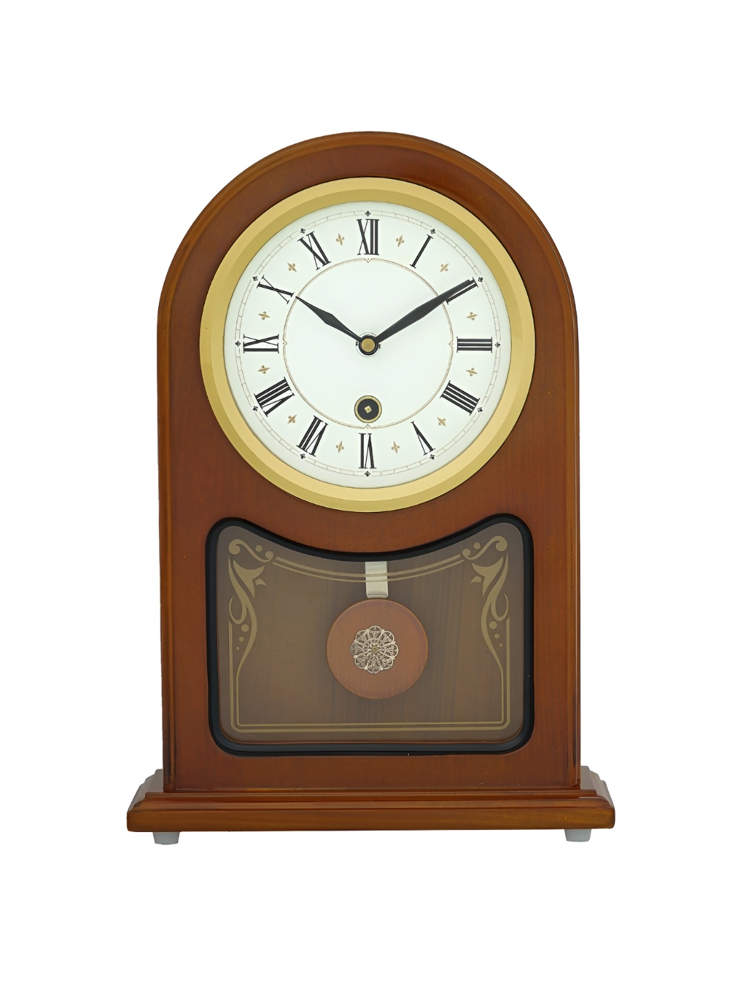

CHRONIKLE Brown & White Analogue Contemporary Pendulum Wooden Table Clock