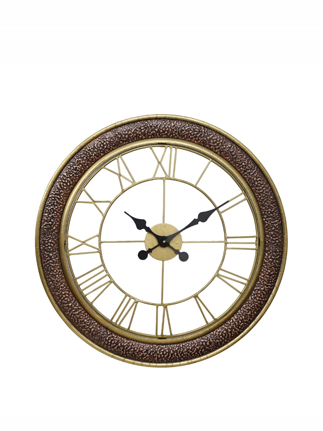 

CHRONIKLE Gold-Toned & Black Textured Wooden Round Contemporary Wall Clock