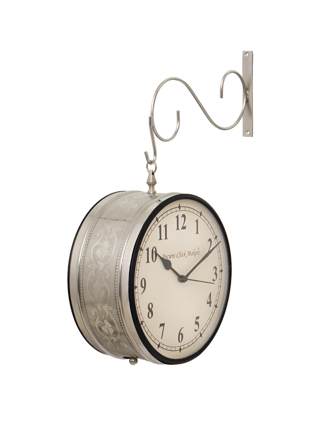 

CHRONIKLE Silver Toned & White Printed Round Shaped Vintage Wall Clock
