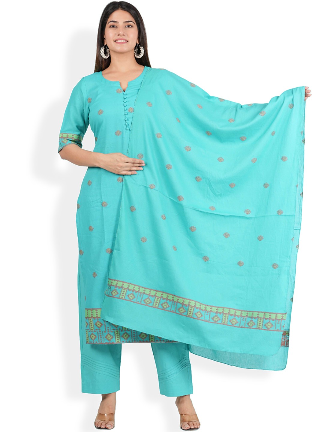 

JAIPURIBANNO Ethnic Motifs Printed Cotton Straight Kurta, Blue