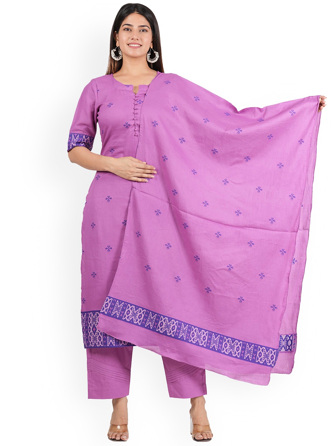 

JAIPURIBANNO Ethnic Motifs Printed Straight Cotton Kurta, Pink
