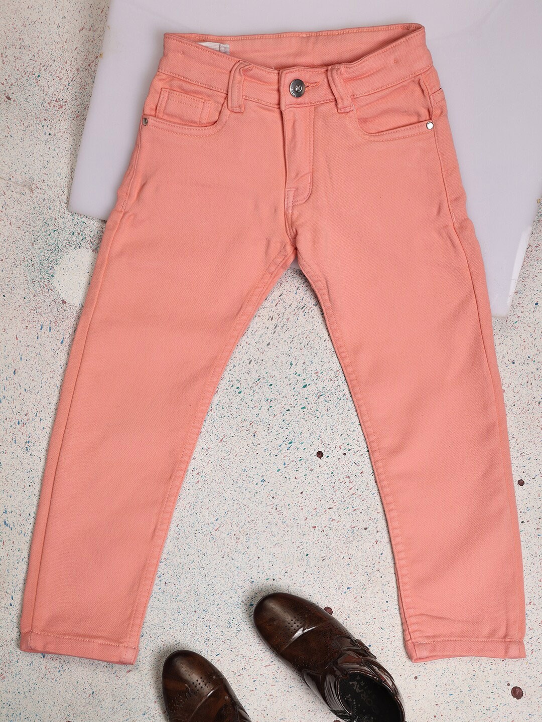 

V-Mart Girls Mid-Rise Coloured Shade Clean Look Cotton Jeans, Peach