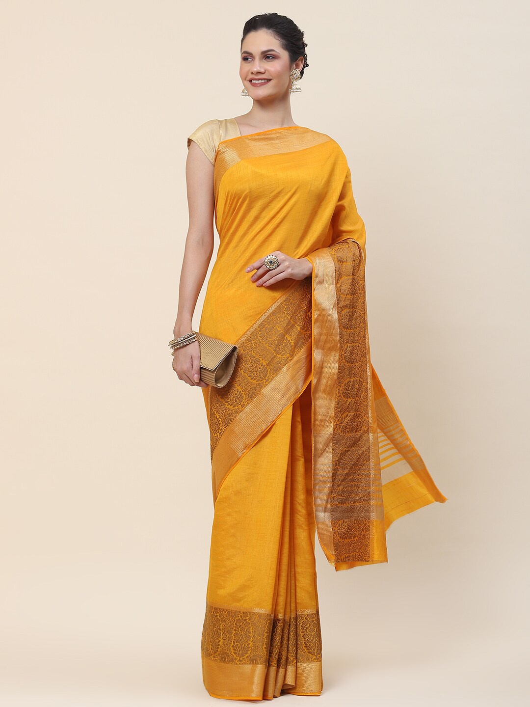 

Meena Bazaar Zari Saree, Mustard