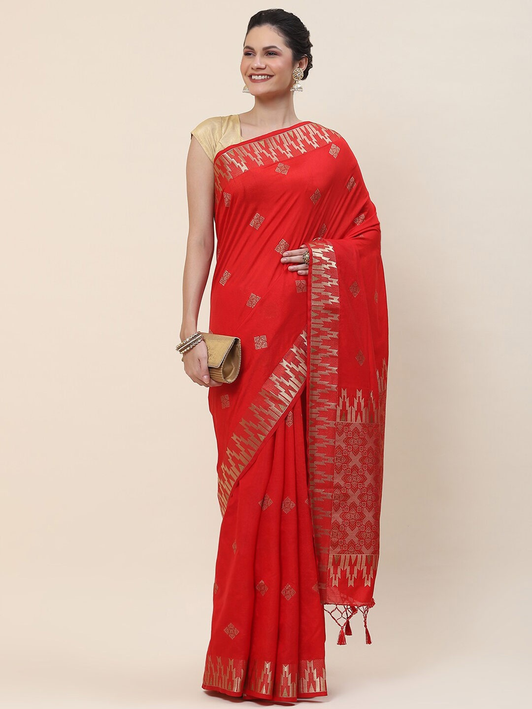 

Meena Bazaar Woven Design Zari Saree, Red