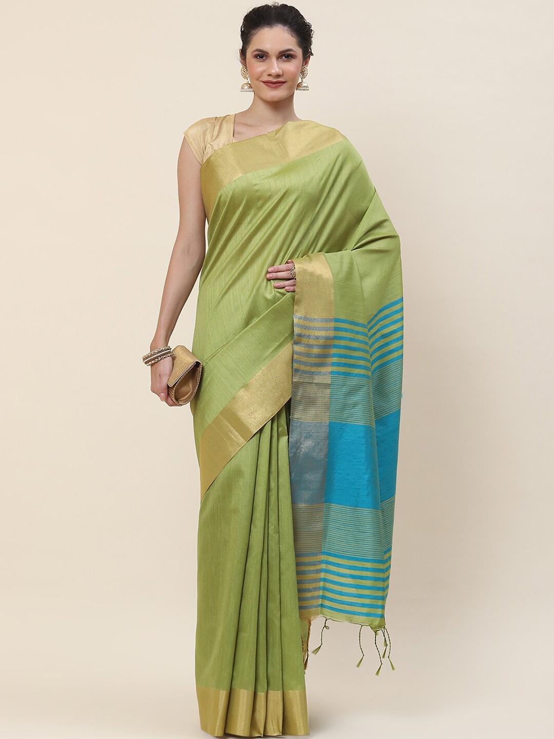 

Meena Bazaar Zari Art Silk Saree, Green