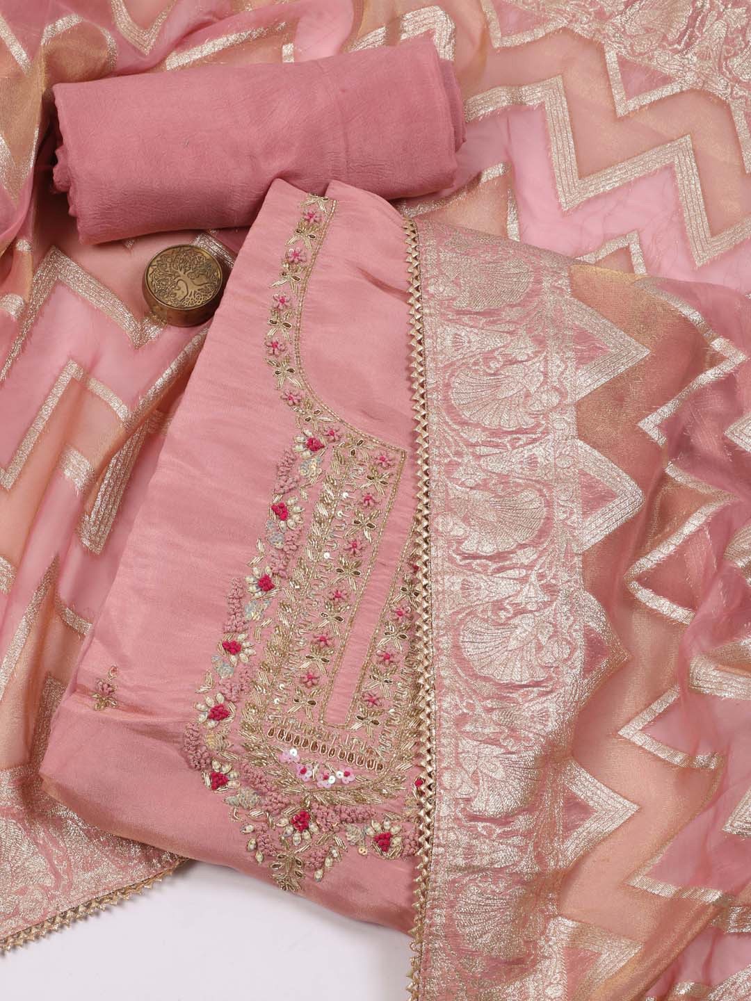 

Meena Bazaar Pink Embroidered Unstitched Dress Material