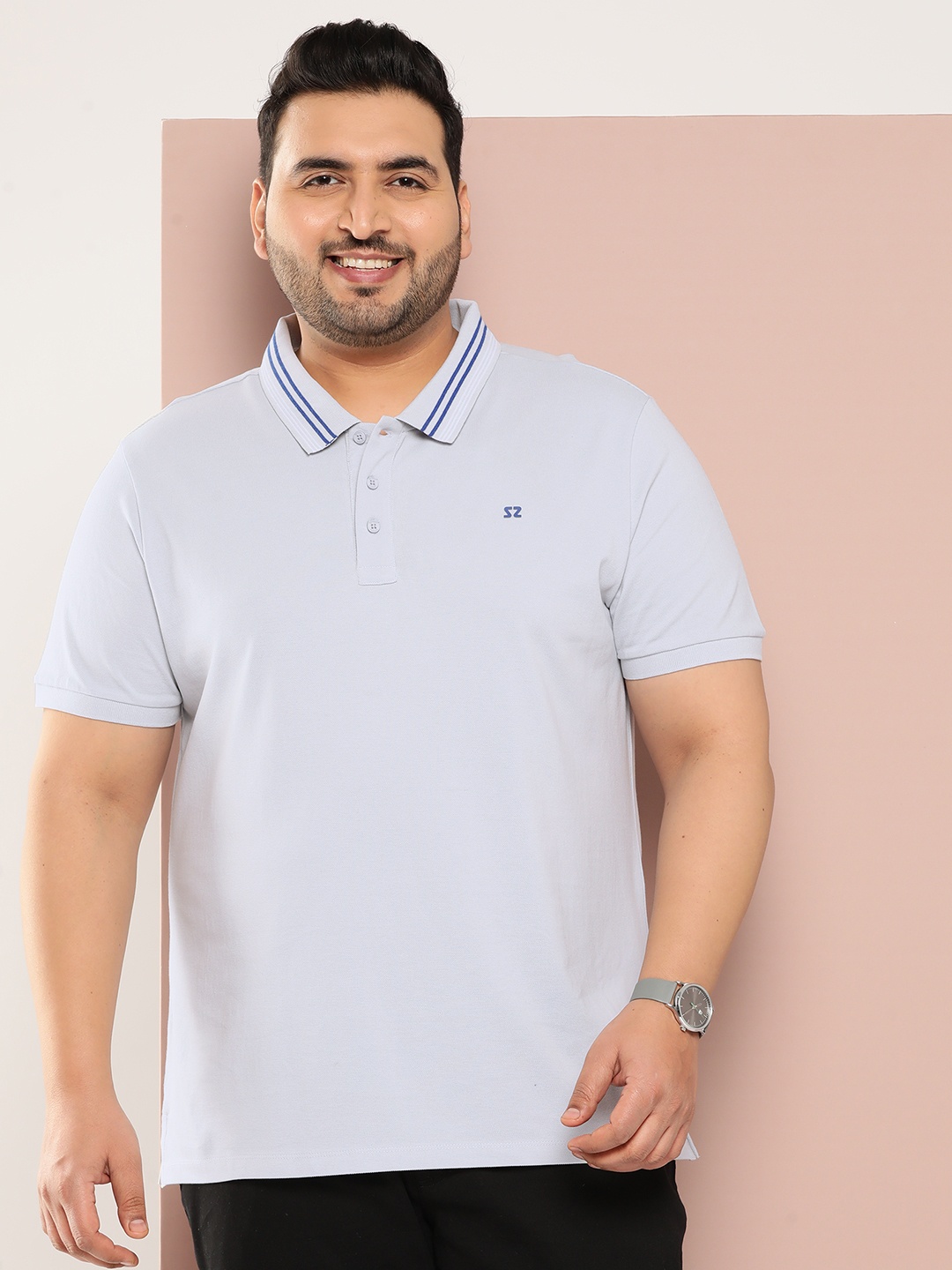 

Sztori Men Plus Size Solid Polo Collar T-shirt, Blue