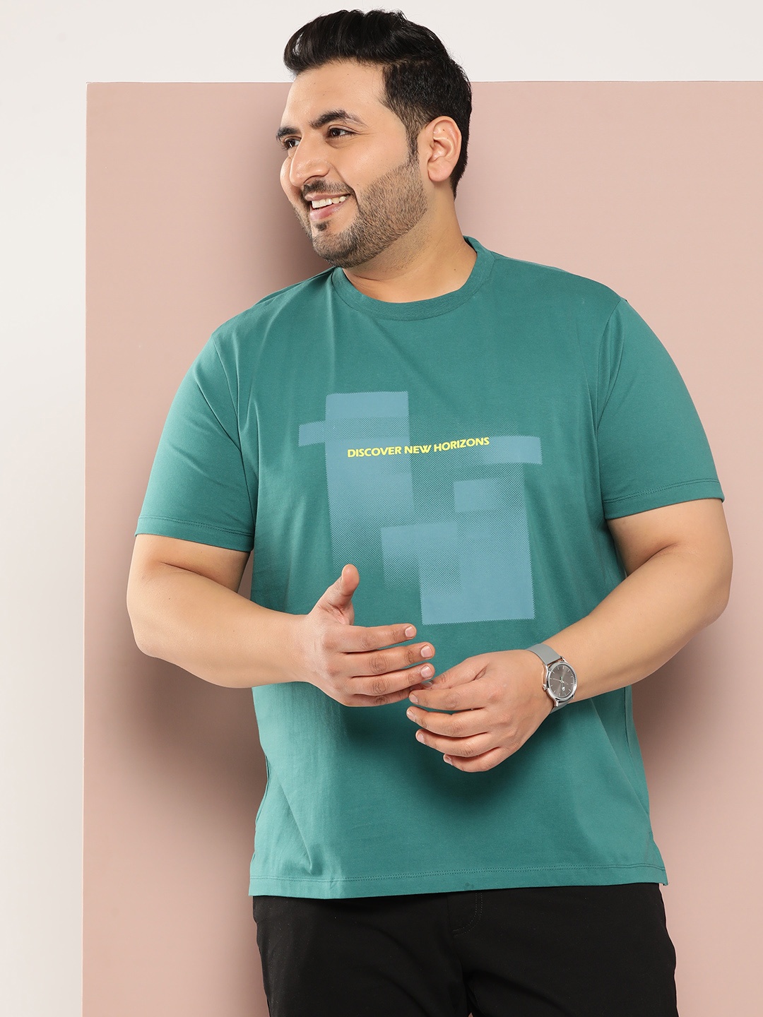 

Sztori Men Plus Size Typography Printed T-shirt, Teal