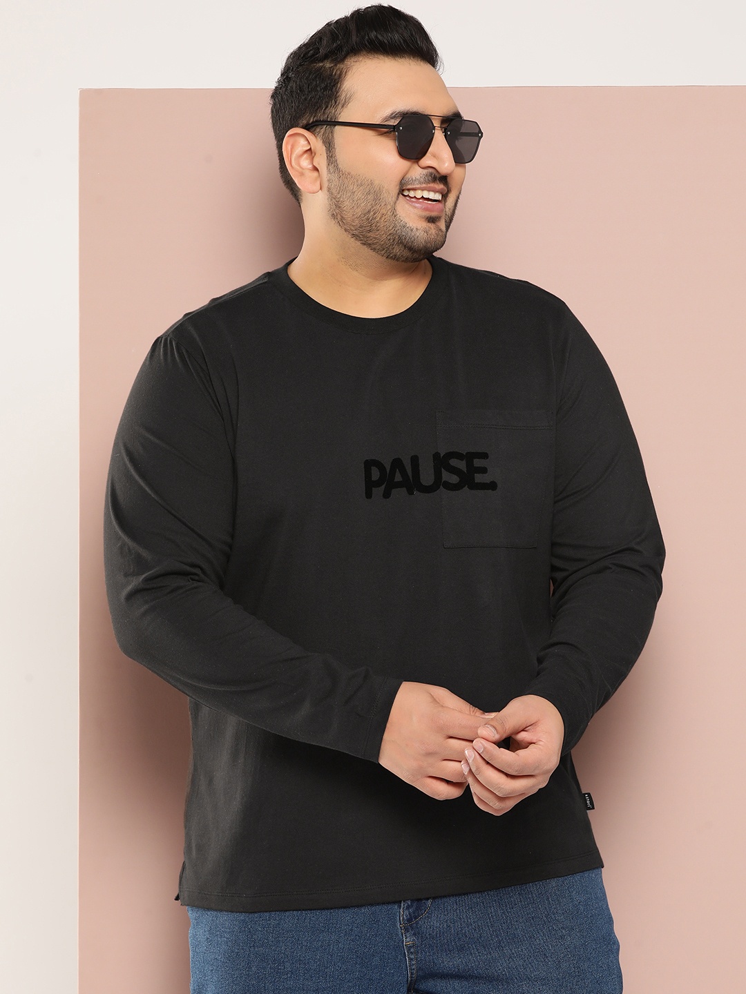 

Sztori Men Plus Size Typography Printed Pure Cotton T-shirt, Black