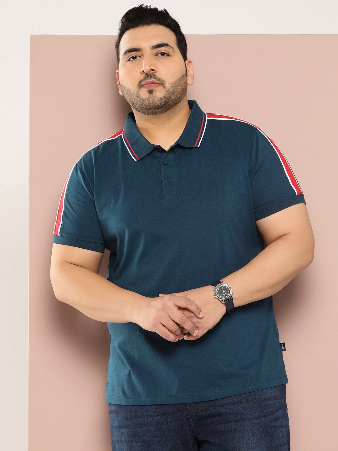 

Sztori Men Plus Size Striped Polo Collar Pure Cotton T-shirt, Teal