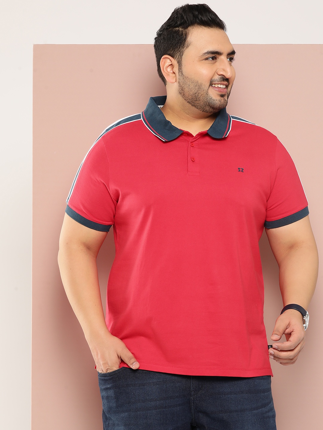 

Sztori Men Plus Size Polo Collar Pure Cotton T-shirt, Red