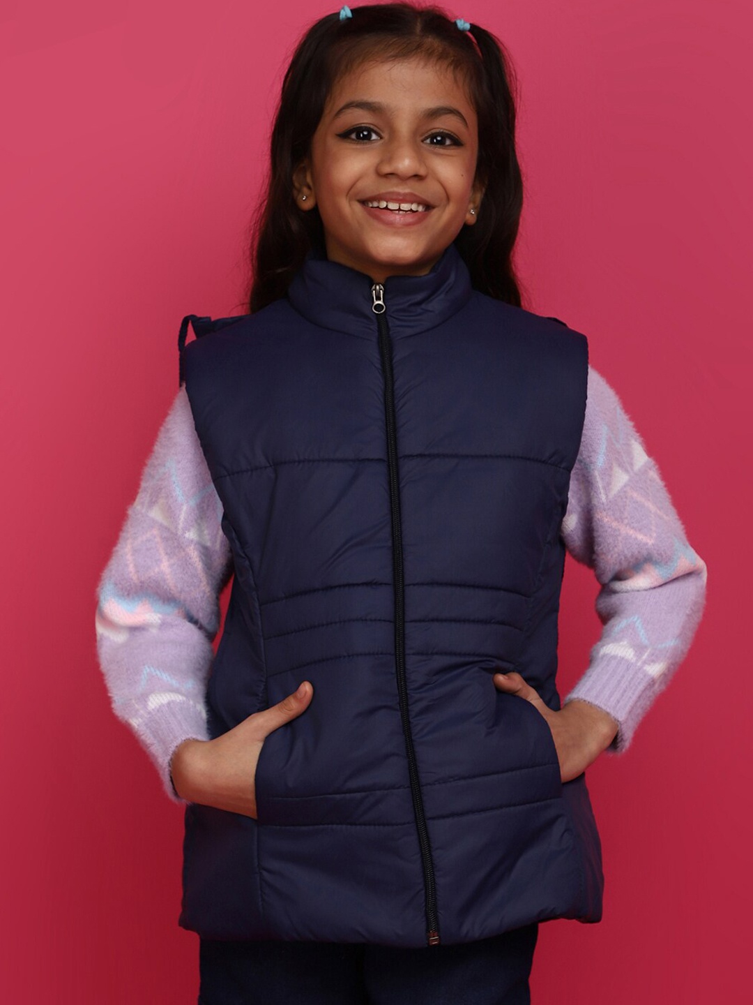 

V-Mart Girls Hooded Lightweight Cotton Puffer Jacket, Navy blue