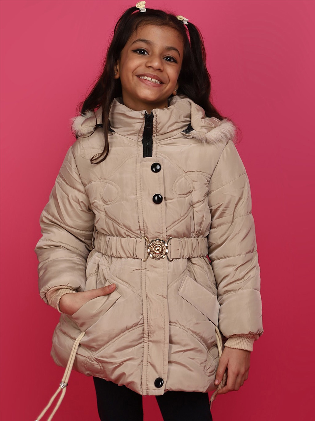 

V-Mart Girls Lightweight Hooded Puffer Jacket, Beige