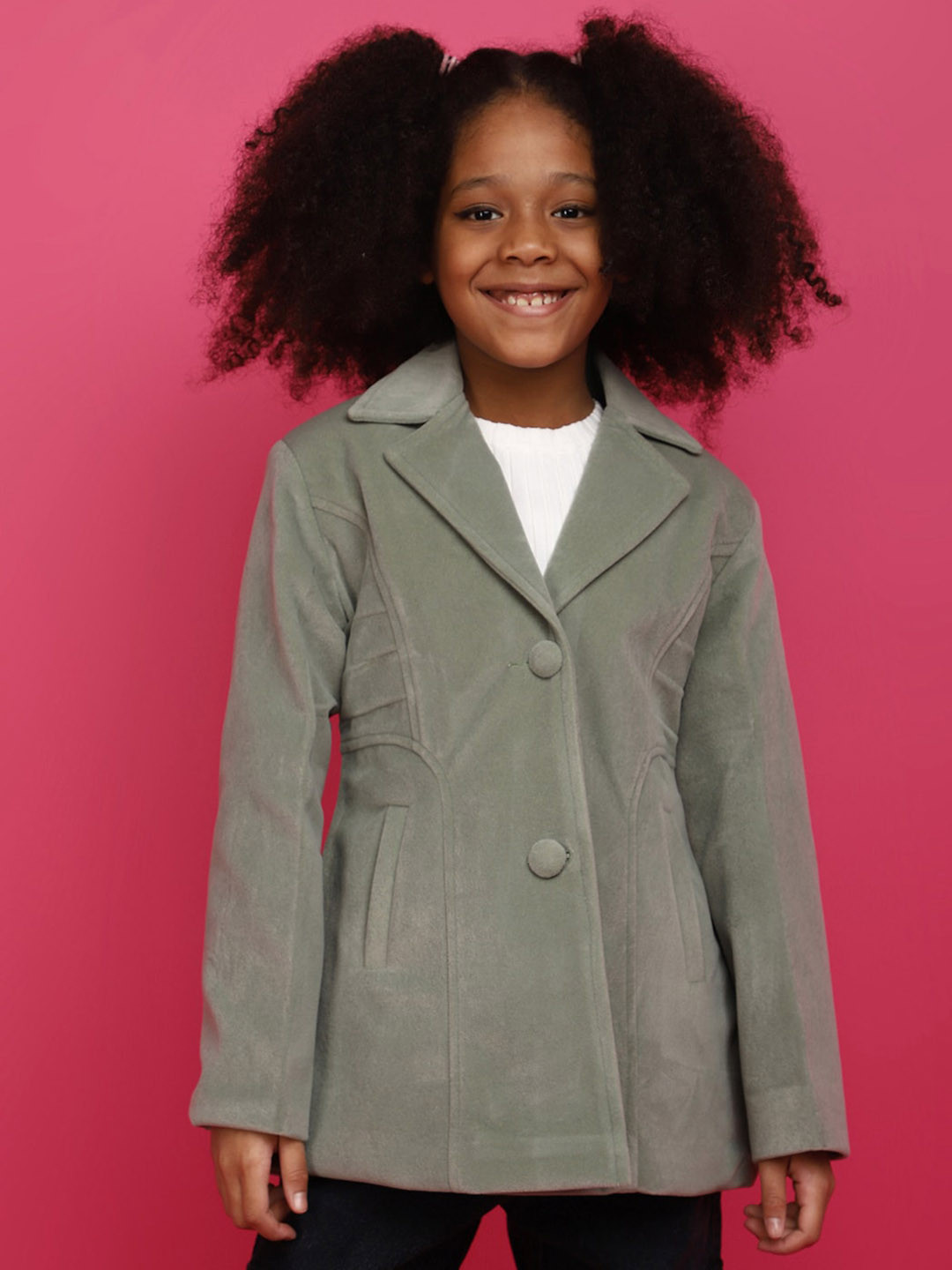 

V-Mart Girls Lightweight Lapel Collar Cotton Tailored Jacket, Green
