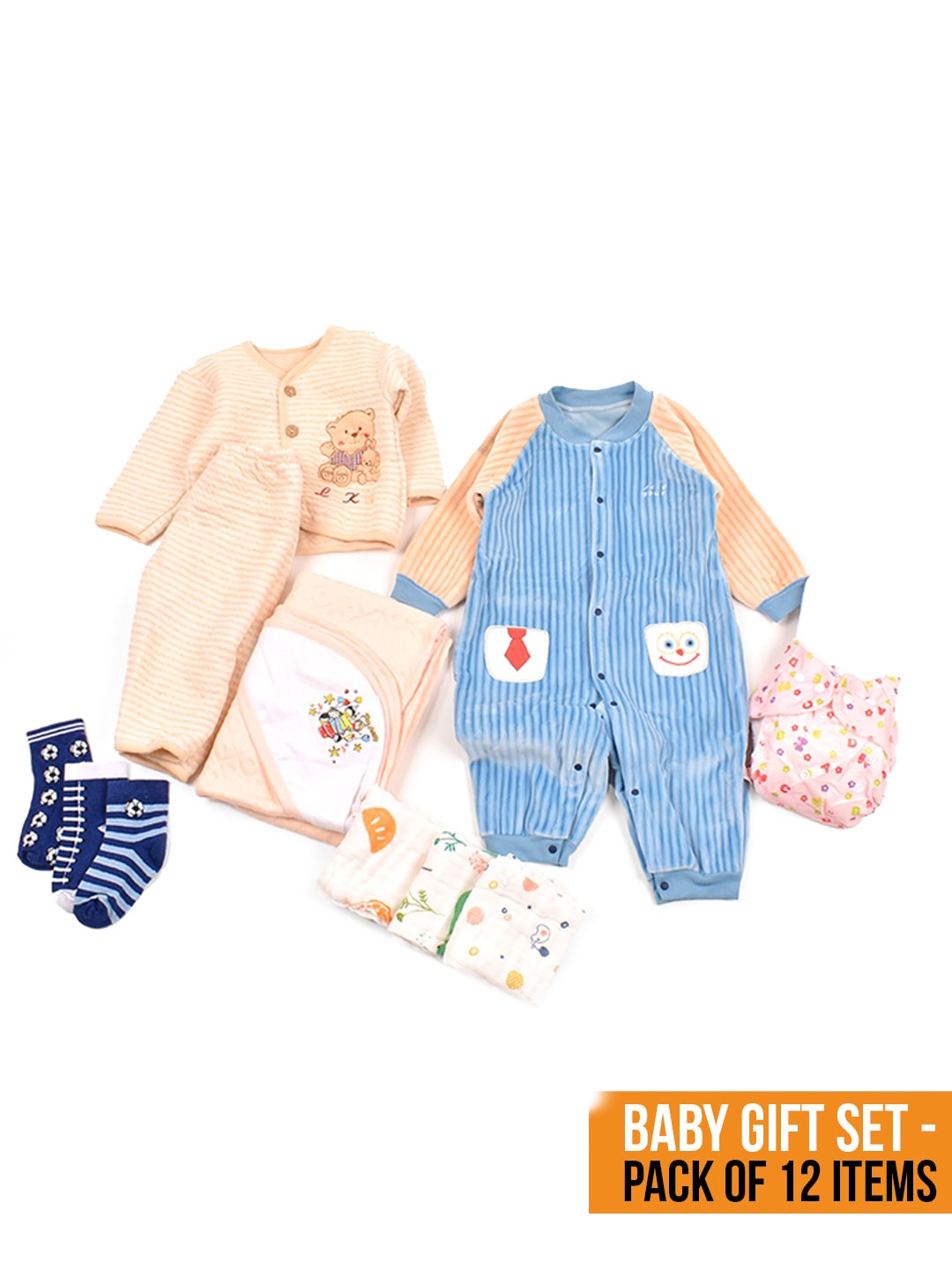 

Moms Home Infants 13 Pieces Printed Pure Cotton Baby Apparel Gift Set, Blue