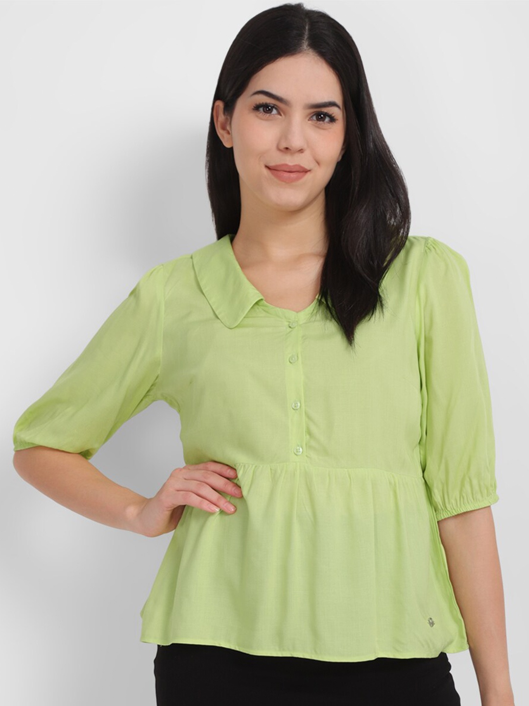 

Allen Solly Woman Shirt Collar Peplum Top, Green