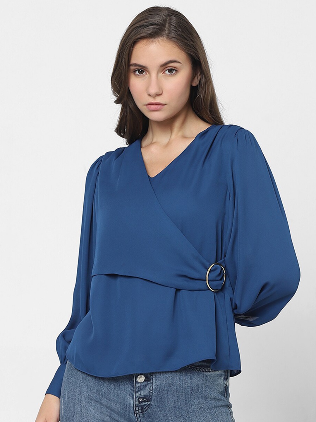 

Vero Moda V-Neck Cuffed Sleeves Top, Blue