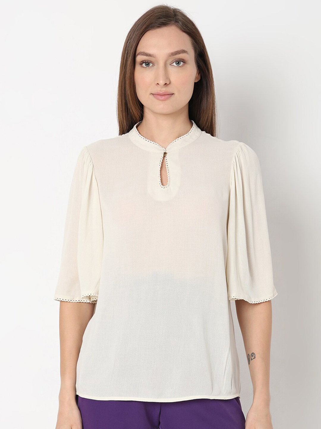 

Vero Moda Keyhole Neck Flared Sleeve Regular Top, White