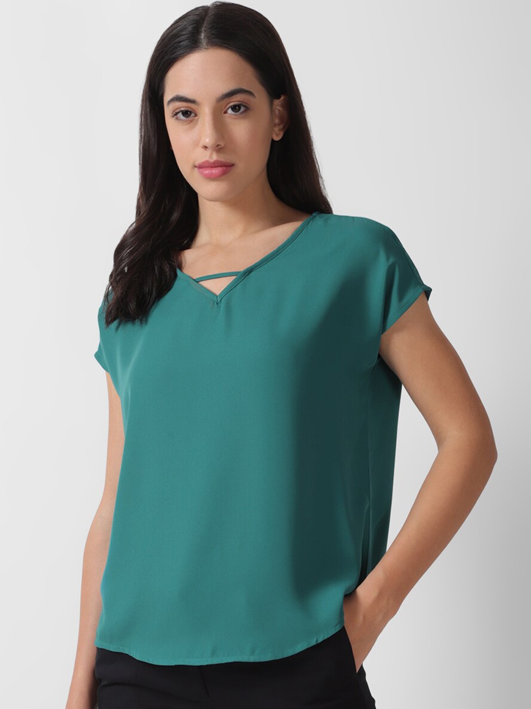 

Van Heusen Woman V-Neck Extended Sleeves Top, Green