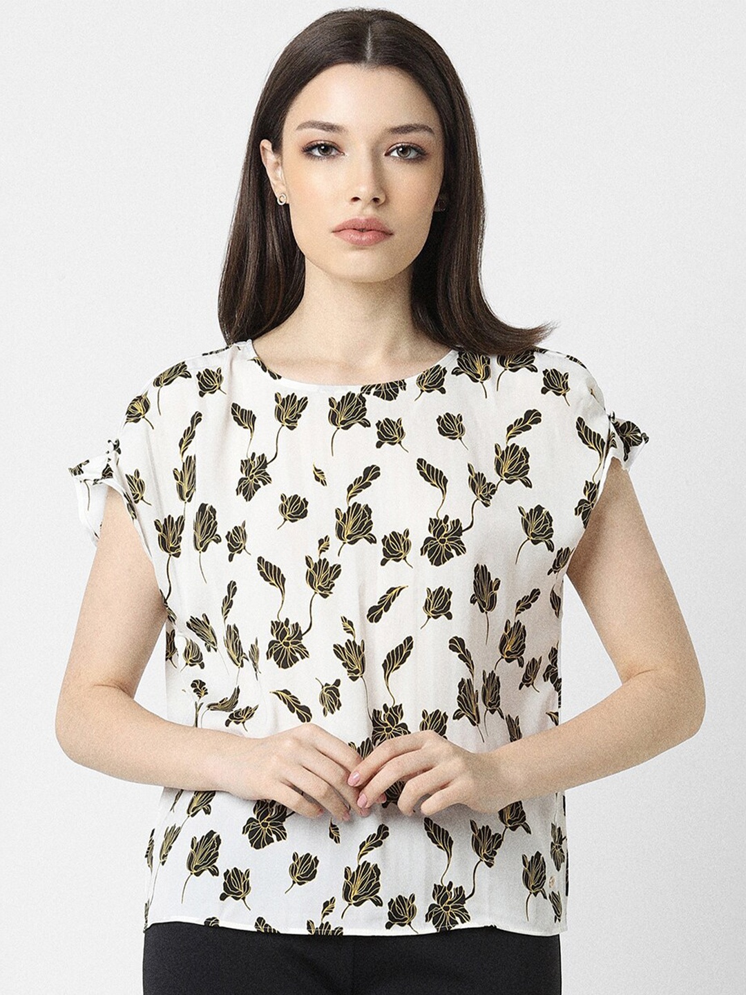 

Van Heusen Woman Floral Printed Extended Sleeves Top, Off white